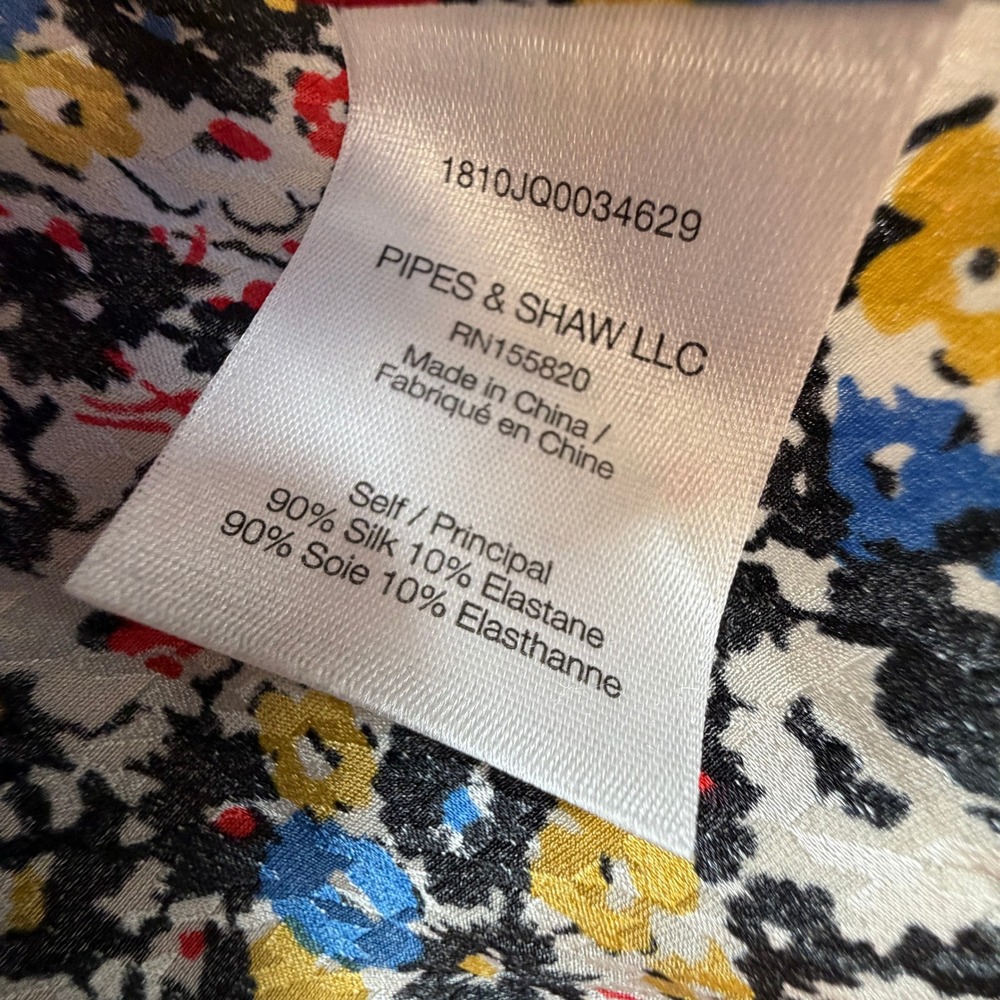 Veronica Beard Mena Ditsy Floral Silk Blouse Womens 4 Tie Back High Neck Stretch - Picture 9 of 9